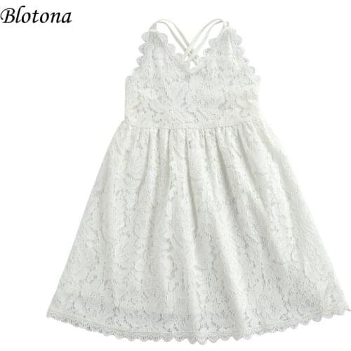 Blotona Kids Girls Dress, Summer Slip Sweet Lace Floral V-Neck Sleeveless Spaghetti Strap Sundress for Party, White, 2-7 Years