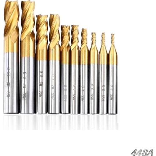 10pcs 2-10mm Straight Shank 4 Flute End Milling Cutter HSS CNC Drill Bit Cutting New 2020