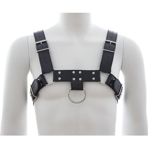 Hot Sale Mens Faux Leather Leather Body Chest Harness Adjustable Buckle Straps O-rings Roleplay Costume Erotic Party Clubwear