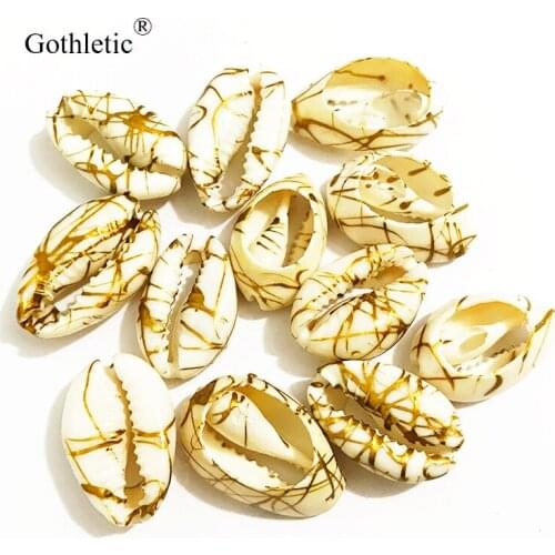Gothletic 12pcs/lot Gold Foil Marblized Natural Puka Cowrie Sea Shells Loose Beads Conch Charm Handmade DIY Jewelry Connectors