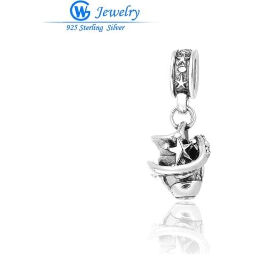 GW Fashion Jewellry Popular Top Quality Retro Star 925 Solid Silver Cowboy hat Charm Fitting European Famous Bracelet S476H20