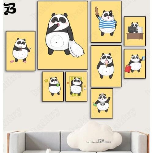 Canvas Painting for Living Room Cartoon Funny Cute Pandas Wall Art Posters and Prints Animals for Kids Baby Room Home Wall Decor
