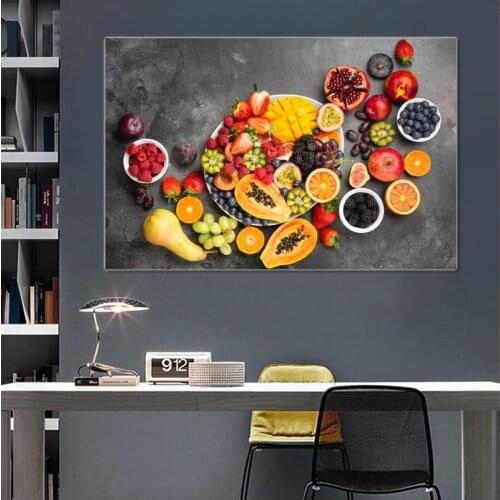 Canvas Painting Wall Art Poster Fresh Fruit and Vegetables In Water Posters and Prints Wall Picture for Kitchen Room Decoration