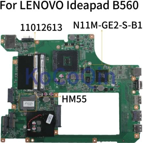 KoCoQin Laptop Motherboard For LENOVO Ideapad B560 HM55 Mainboard 11012613 10203-1 LA56 MB 48.4JW06.011 N11M-GE2-S-B1 DDR3