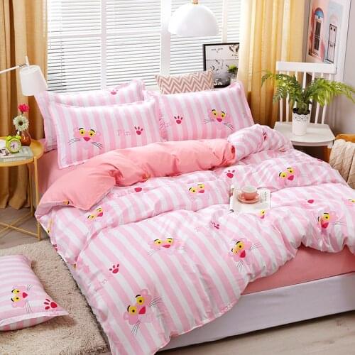 Fashion Kawaii Pink Panther Kids Luxury Comforter Bedding Set Cartoon Modern King Queen Twin Size Bed Linen Duvet Cover Set Gift