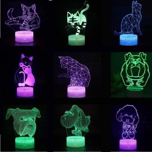 Cat 3D lights Christmas decorative lights Childrens room decoration Dog 3D nightlight Lovely cartoon childrens toys led lamp