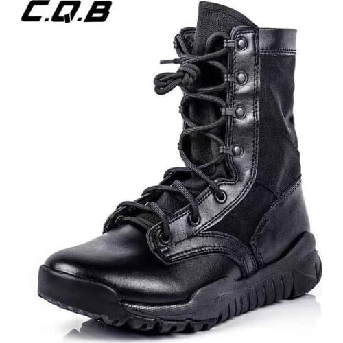 AuthenticUltra-Light Summer Combat Boots Mens Breathable Leather Outdoor Mid-Top Security Military Training Security Boots