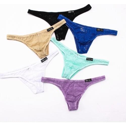 Mens Thong G-string Lace Transparent Sissy Panties Gay Micro Thongs Jockstrap Mesh Sexy Lingerie Slips Homme Tanga Unterhosen