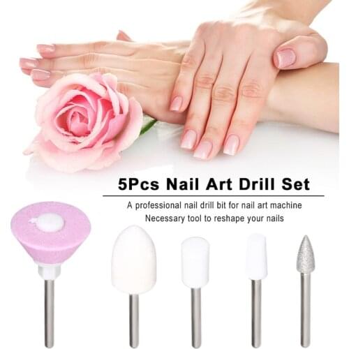 5Pcs Nail Drill Bits Set Nail Sanding Grinding Head Tips Buffer File for Electric Sander Machine Manicure Polished Tool Set