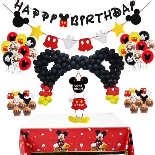 Cartoon Mickey Mouse Birthday Decorations Set Cake Decoration Birthday Banner Balloon Package for Kids Favor Disposable Supplies
