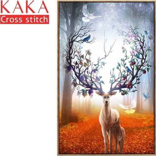 KAKA Cross stitch kits,Embroidery needlework sets with printed pattern,11CT-5D canvas for Home Decor Painting,animals CKA0048
