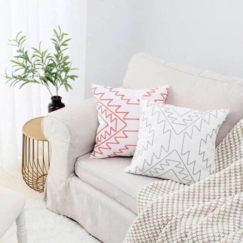 Home Decorative Embroidered Cushion Cover Aztec Line Red Black Gray Canvas Cotton Square Embroidery Pillow Cover 45x45cm