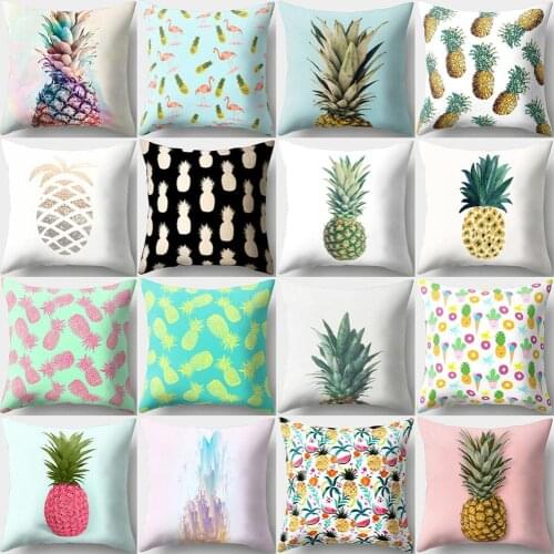 Pineapple Print Polyester Peach Skin Pillow Case Square Cushion Cover Breathable Decorative Pillowcase Home Sofa Decor