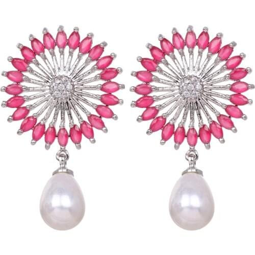 Bettyue Wholesale Charm New Multicolor Round With Zircon Pearl Silver Plated Stud Earrings Fashion Jewelry For Women
