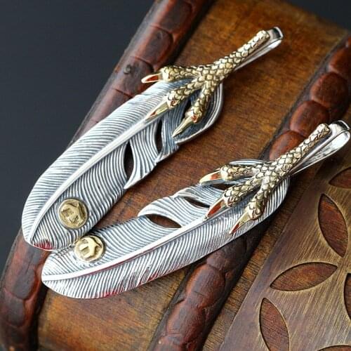 Wholesale Takahashi Goro Handmade Personality Feather Pendant Talon Left And Right Retro Thai Silver Pendant Men And Women