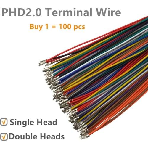 PHD2.0mm Wire Cable 26awg double row plug electronic wire single end tinned double end terminal wire10cm/15cm/20cm/25cm30cm-50cm
