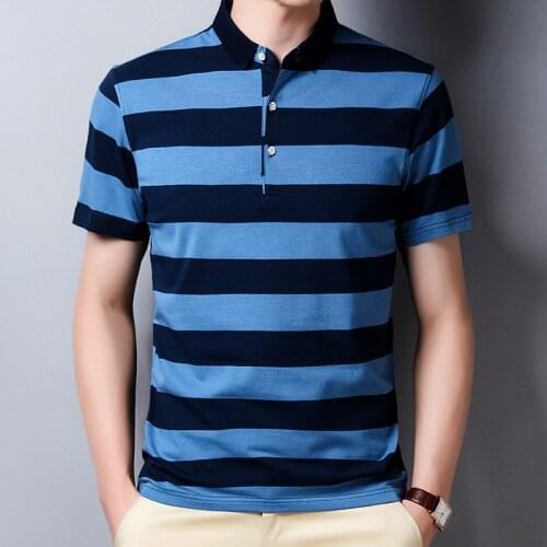 Summer new Lapel short sleeve T-shirt middle aged mens cotton Stripe Polo Shirt 30-50 years old business casual top