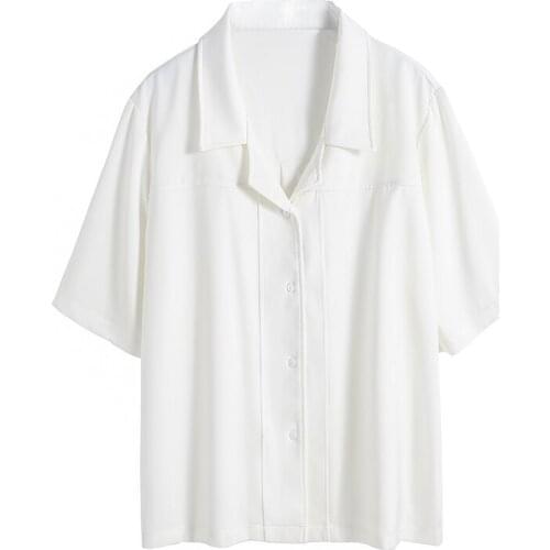 White Shirts 2021 Summer New Turn-down Collar Short-sleeved Loose Office Lady Elegant Shirts Outwear Coat Tops