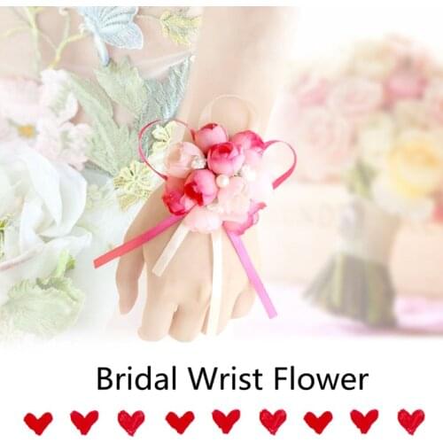 Silk Rose Wrist Flowers for Bridesmaids Pearls Corsage Bracelets Bride Wedding Marriage Women Girls Prom Party Dress Ornaments
