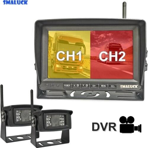 SMALUCK 7" AHD Wireless Truck DVR Monitor 1280x720 HD Night Vision Reverse Backup Recorder Wifi LED Camera for Bus Car Truck RV