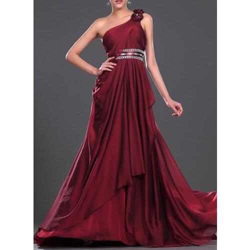 A-line One Shoulder Dark Burgundy Bridesmaid Dress Evening Formal Dress Wedding Guest