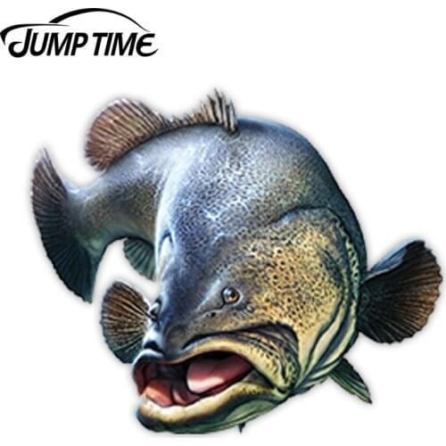 Jump Time 13cm x 13cm Vinyl Fishing Decal Tigerish Sea Fish Car Stickers Funny Bumper Trunk Outdoor Waterproof Car Accessories