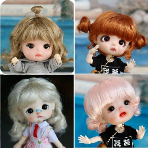 High quality 1/8 BJD doll wig fiber Hair Bangs long curly hair straight hair double ponytail braids for 14-15cm diameter doll