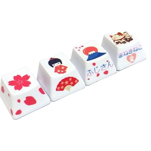 4pcs Japenese Style OEM PBT Keycaps For Cherry Mx Swicth Mechanical Keyboard Key Cap Replacement Cherry Blossoms Fuji Mountain