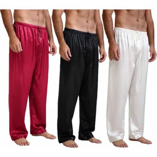 Mens Nightwear Sleepwear Pants Bath Pajamas Satin Silk Long Lounge Pants Pyjamas Sleep Bottoms