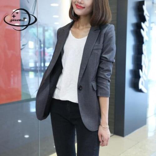 Yauamdb Women Blazers 2018 Spring S-2xl Cotton Female Suit Jackets Clothing Single Button Slim Formal Ladies Clothes Y190