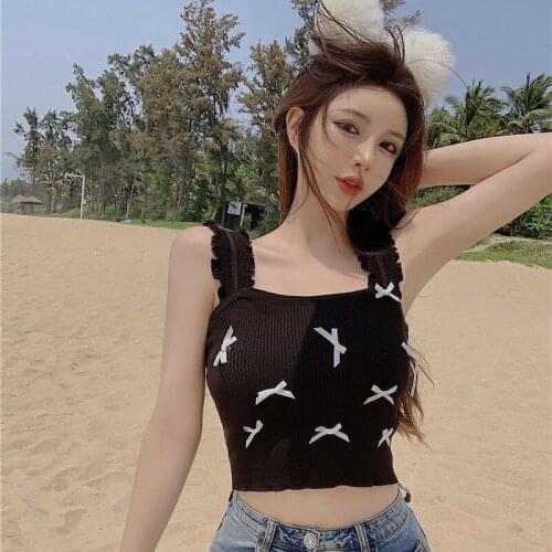 Women Tanks Tops Bow Spaghetti-Strap Camisole Top Camis Crop Top For Women