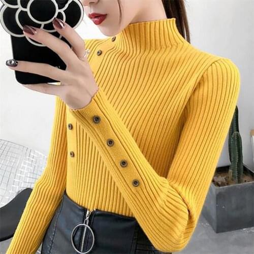 Women Autumn Turtle Neck Solid Color Knit Sweater Elastic Slim Pullover Jumper