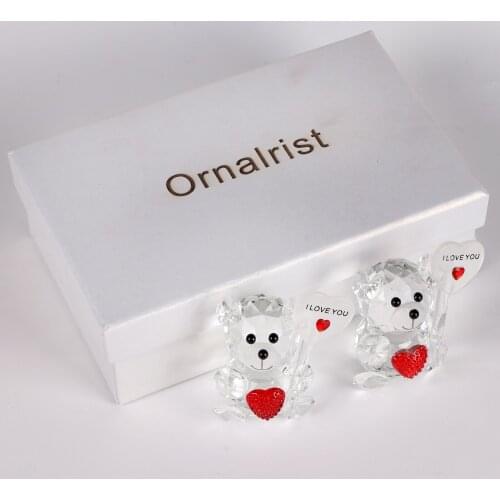 Ornalrist 2 pcs Cute Bear Crystal Figurine With A Heart Shaped Ornament Glass Animal Miniature Love Romantic Gifts Home Decor