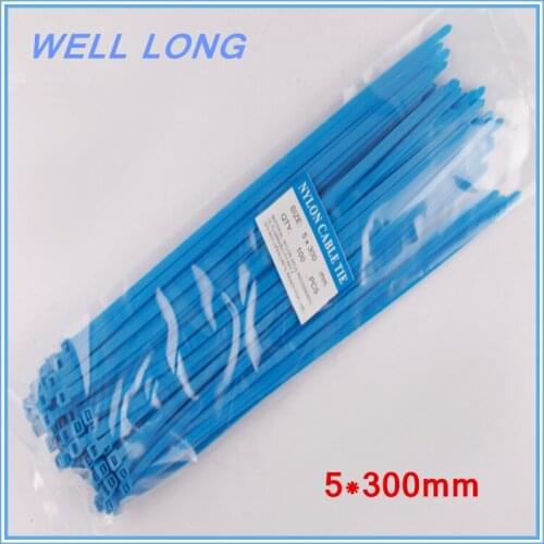 200pcs/lot 5*300mm Blue Self-Locking Nylon Wire Cable Zip Ties, Cable Ties