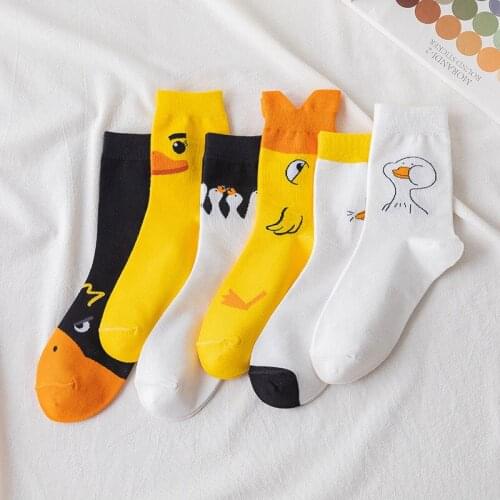 3pairs/set Unisex Style Cartoon Cute Socks Cotton Harajuku Colorful Kawaii Duck Socks Women Streetwear Size 35-43 Socks