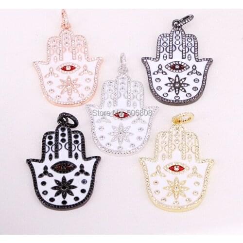 6PCS ZYZ-P5615 Fashion Jewelry Enamel Mix Color Hamsa Hand CZ Micro Pave Pendants & Copper Crystal Zirconia Fatima Pendant