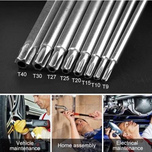 HOEN 8Pcs T9-T40 150mm Lenght Magnetic Torx Screwdriver Bits 1/4" Hex Shank S2 Steel Electric Screwdrier Tool