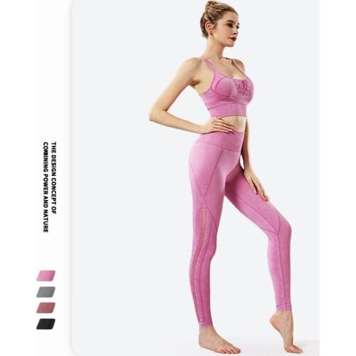 2PCS/Set Seamless Fitness Women Yoga Suit High Stretchy Workout Sport Set Padded Sports Bra High Waist Sports Legging Gym