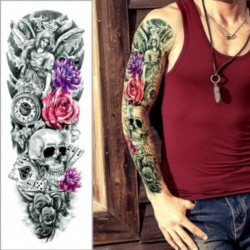 Large Arm sleeve Tattoo Waterproof temporary tattoo Sticker Skull Angel rose lotus Men Full Flower Tatoo Body Art tattoo girls