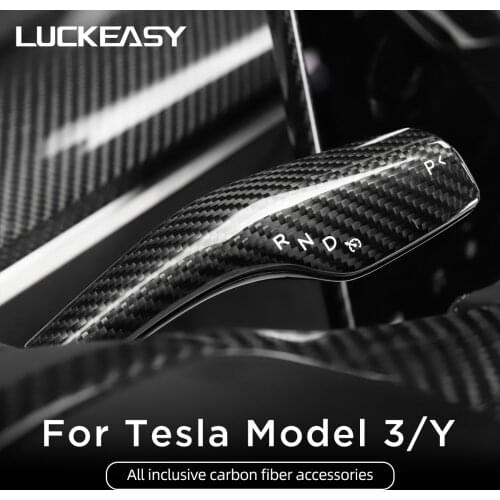 LUCKEASY Tesla Model 3 Y 2017-2021 Real Carbon Fiber Column Shifting Protective Cover Full Covering Paddle Cover model 3 2021