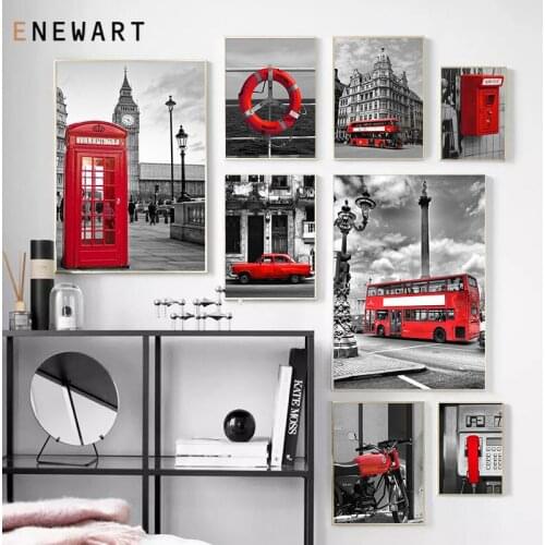 Nordic Style Black and White London Cistyscape Canvas Painting Decor Wall Art Picture for Living Room Posters and Prints
