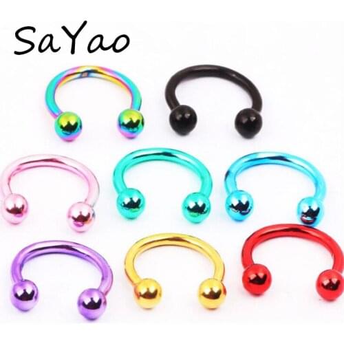 SaYao 8Pieces Stainless Steel Circular Barbells Colorful Crystal Horseshoe Nose Ring Lip BCR Body CBR Piercing tragus Earring