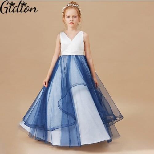 Flower Girls Wedding Dress Net Yarn Party Kids Dresses Ball Gown Kids Clothing Little Girl Birthday Sleeveless Princess Dress