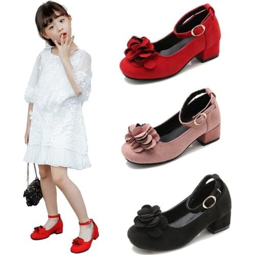 Flower Children Girls High Heel Party Wedding Princess Shoes For Big Girls Red Dance Dress Shoes 4 5 6 7 8 10 11 Years New 2021