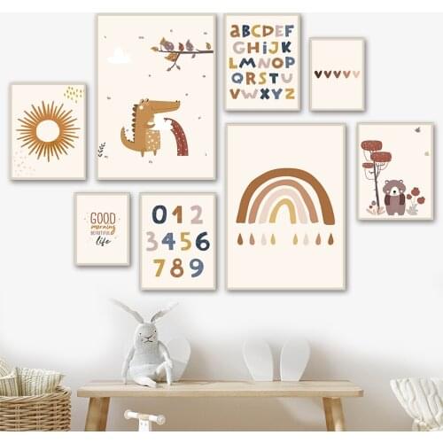 Cartoon Number Bear Crocodile Rainbow Nordic Posters And Prints Wall Art Canvas Painting Nursery Wall Pictures Kids Room Decor