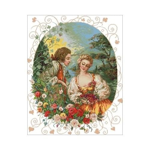 Lovers in the rose garden Needlework,For Embroidery,DIY 14CT Unprinted Arts Cross stitch kits Set Cross-Stitching Home Decor