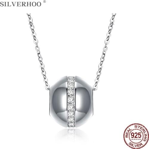 SILVERHOO 925 Sterling Silver Pendant Necklace For Women Round Bead Set Auger Austria Crystal Necklace Party Fine Jewelry 2020
