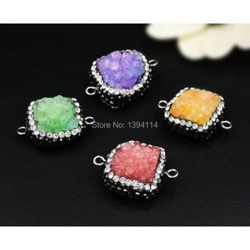 Mixed Colors Crystal Druzy Pave CZ Connectors Silver Plated Approx 25 mm