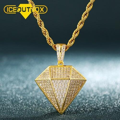ICEOUTBOX Cubic Zircon Rhombus Pendant For Women Men Hip Hop Jewlery Micro Pave Zircon Party Necklaces Bling Geometrical Shaped