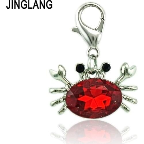 JINGLANG Fashion Animal Lobster Clasp Charms Dangle Plastics Crystal Crab Pendants DIY Charms For Jewelry Making Accessories